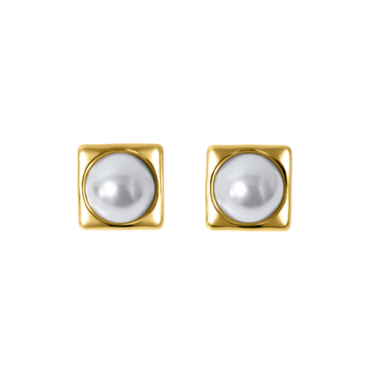 Celeste Square Pearl Statement Earrings in gold on a white background