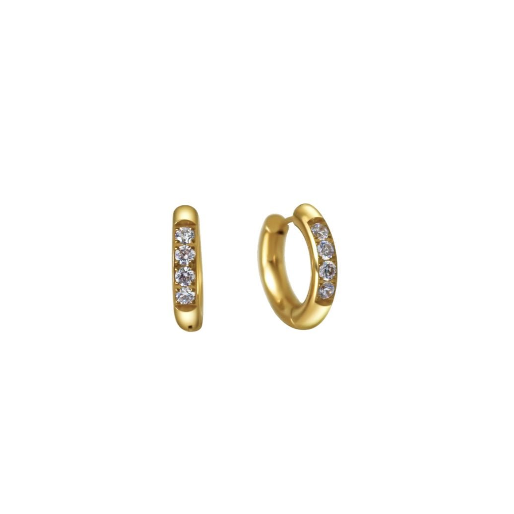 Cerise Jewelry stainless steel gold hoop earrings with cubic zirconia settings.