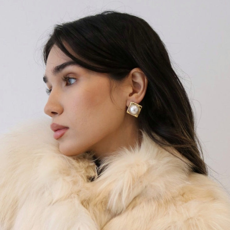Celeste Square Pearl Statement Earrings
