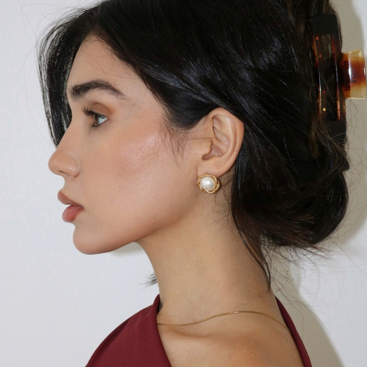 Elise Round Pearl Stud Earrings