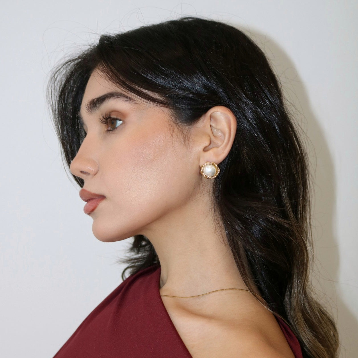 Elise Round Pearl Stud Earrings