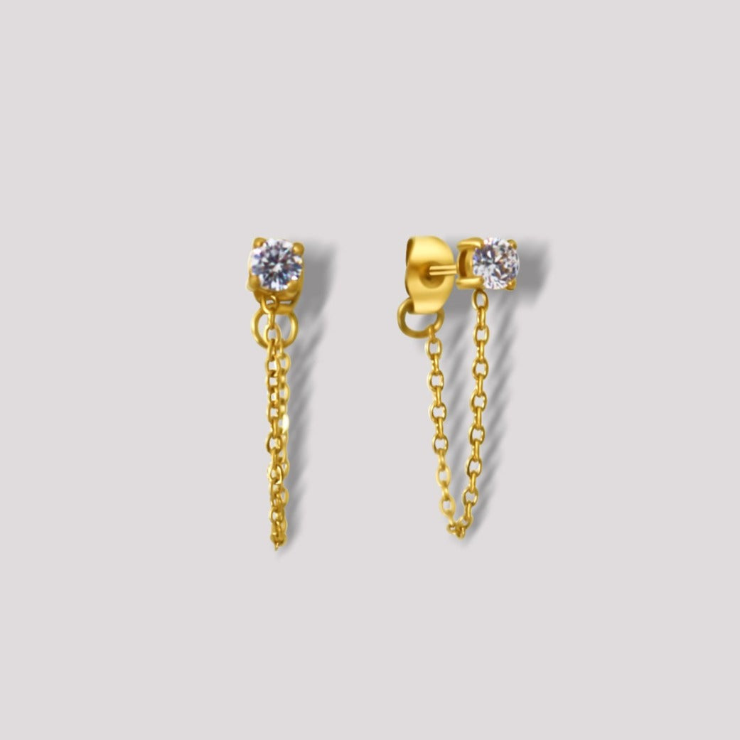 Ange Sparkling CZ Stud Earrings with Chain
