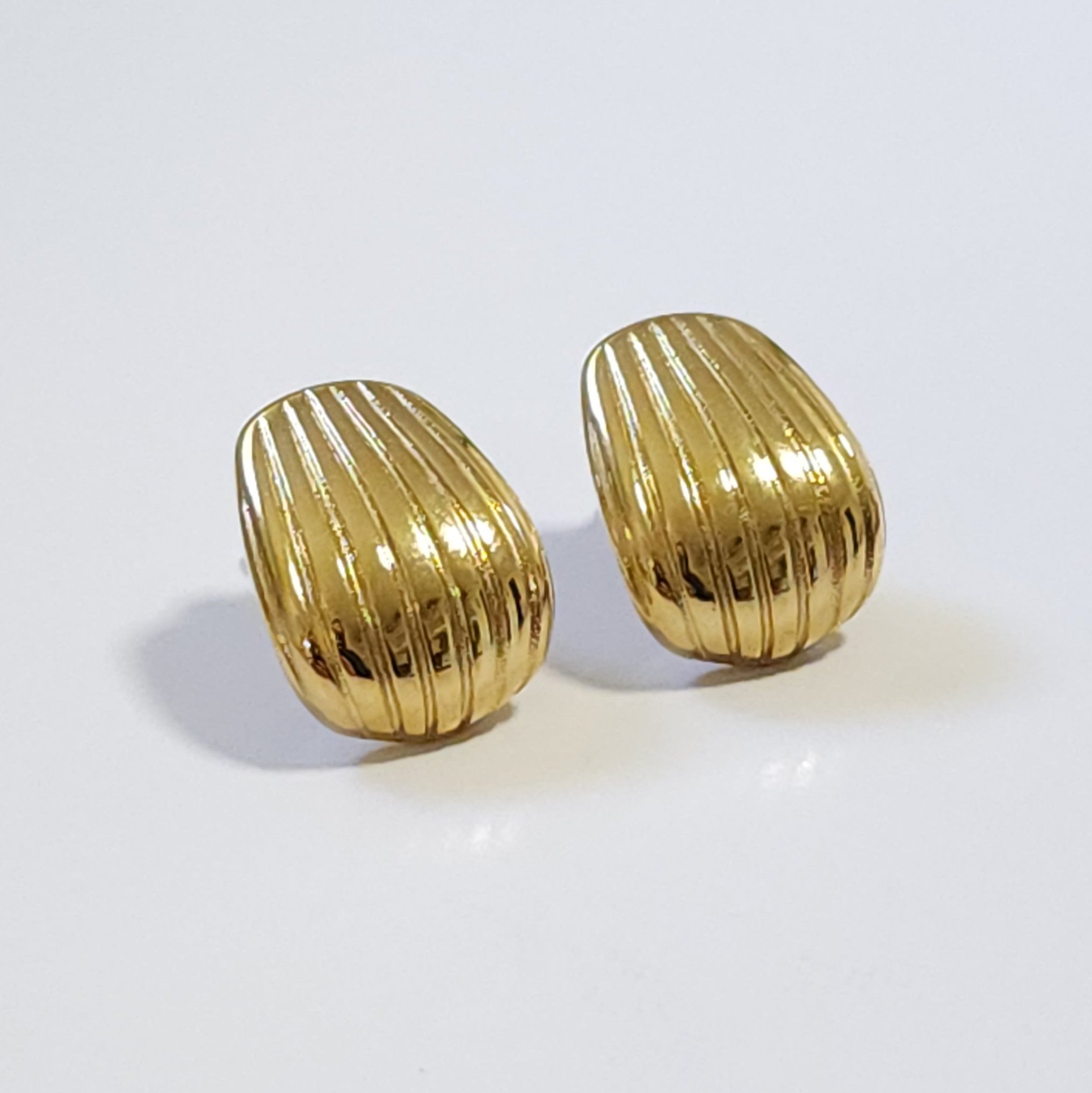 Pair of gold earrings on a light gray background